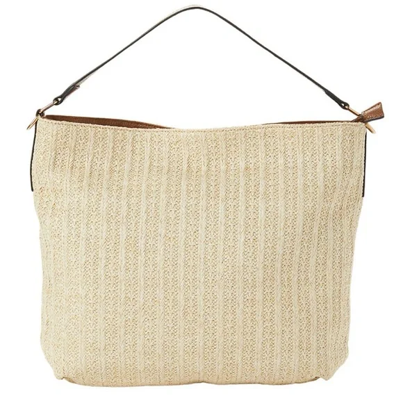 Kim Rogers Woven Straw Hobo Shoulder Bag w/ Removable Strap Tan/Natural NWOT - Picture 2 of 15